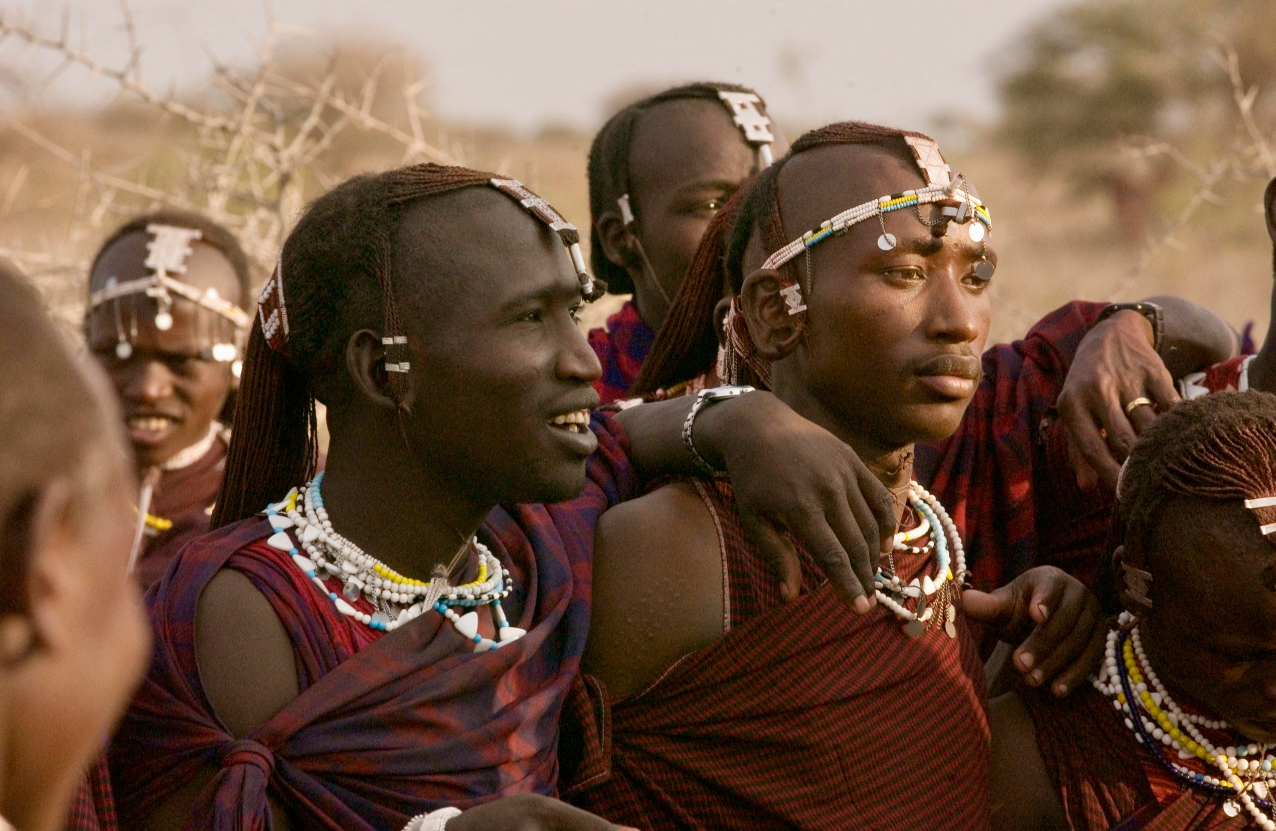 Maasai men in traditional dress in northern Tanzania